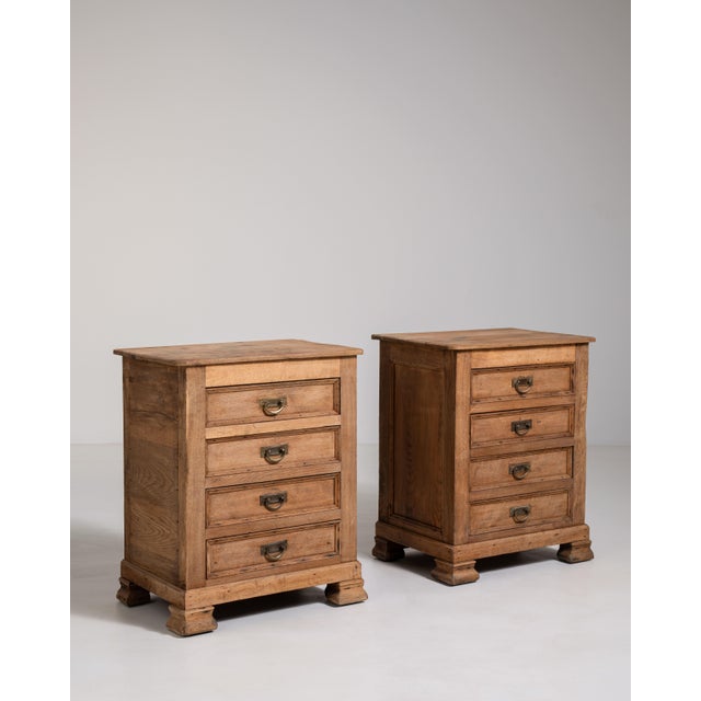 Pair of Oak Chests of Drawers with Brass Hardware, Antique, France, Early 20th Century For Sale - Image 15 of 16