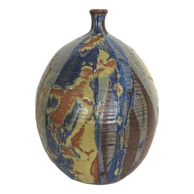 Mid Century Modern Stoneware Vase Signed and Dated 1974 For Sale