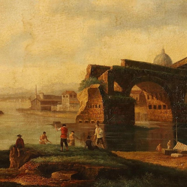 View of the Broken Bridge in Rome, Oil on Canvas For Sale - Image 3 of 14