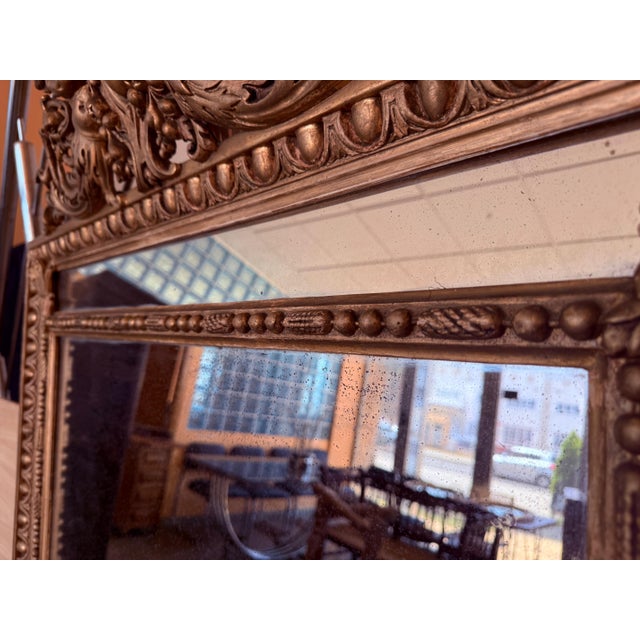 French 19th Century Large Vertical Gold Gilt Mirror with Cherub crest For Sale - Image 12 of 18