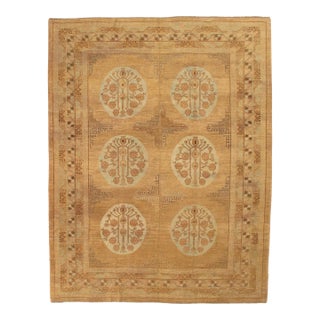 Vintage Khotan Rug, Handmade Oriental Rug, Light Blue, Caramel, Brown, Gray For Sale