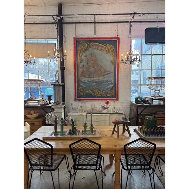 English 1940s English Merry-Go-Round Center Panel – Large Scale Nautical Oil Painting on Masonite For Sale - Image 3 of 9