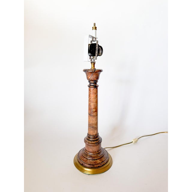 Stone Vintage Alabaster Marble Column Table Lamp, Double Sockets For Sale - Image 7 of 12