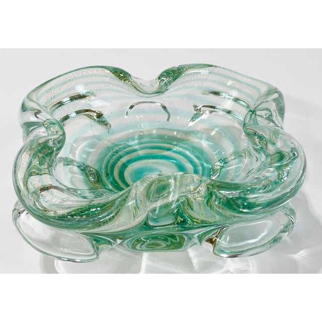 Traditional Vintage Murano Style Green Swirl Dish For Sale - Image 3 of 9