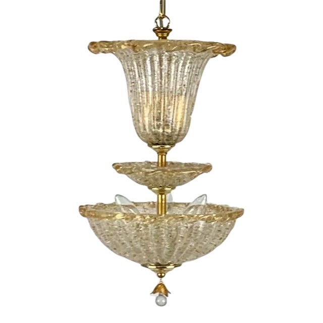 Vintage Venetian Glass 3 Tiered Pendant Light With 5 Lights For Sale