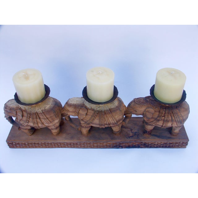 HandCarved Wood Elephants Candle Holder Chairish