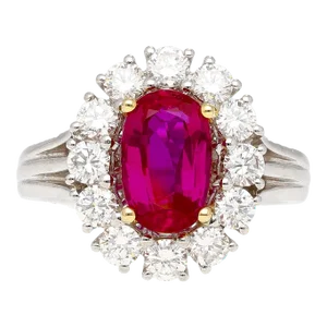 2.09 Carat Oval-Cut No Heat Ruby & Diamond Platinum Halo Setting Cocktail Ring Size 6