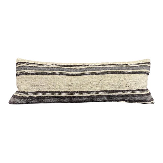 Turkish Hemp Pillow Cushion Natural Beige Black Cushion Cover 14"x40" For Sale