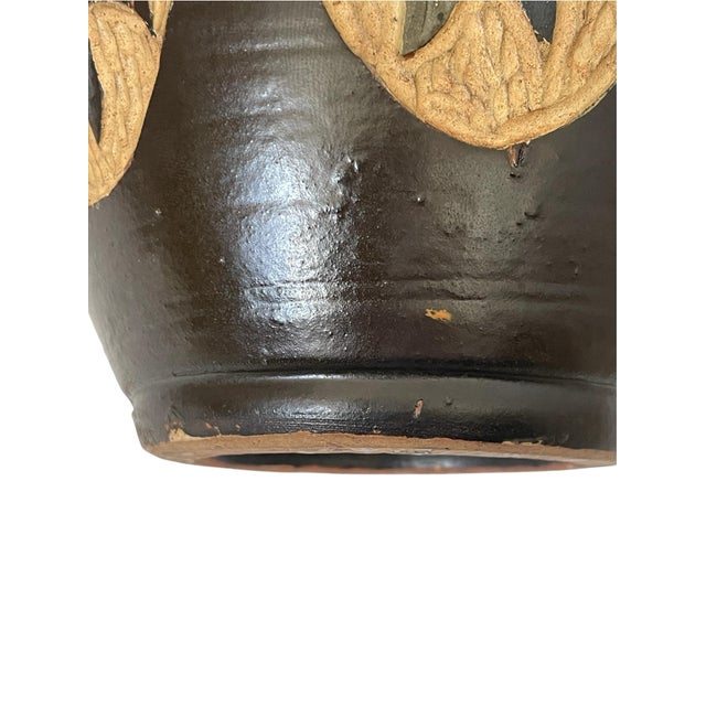 Ceramic Vintage Okinawa Tsuboya Yaki Pottery Vase Etched Birds and Fish. 10” For Sale - Image 7 of 7