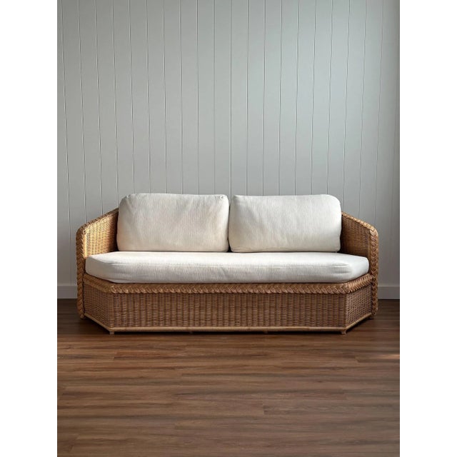 Vintage Brown Jordan Braided Wicker Hexagonal Sofa For Sale - Image 13 of 18