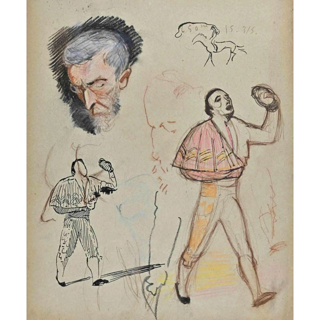 Norbert Meyre, The Figures Sketches, Drawing, Mid 20th-Century For Sale