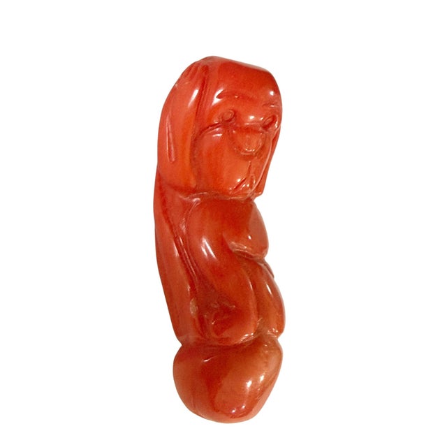Vintage Red Coral Carved Foo Dog Statue Amulet Pendant 1.75"h For Sale In New York - Image 6 of 6