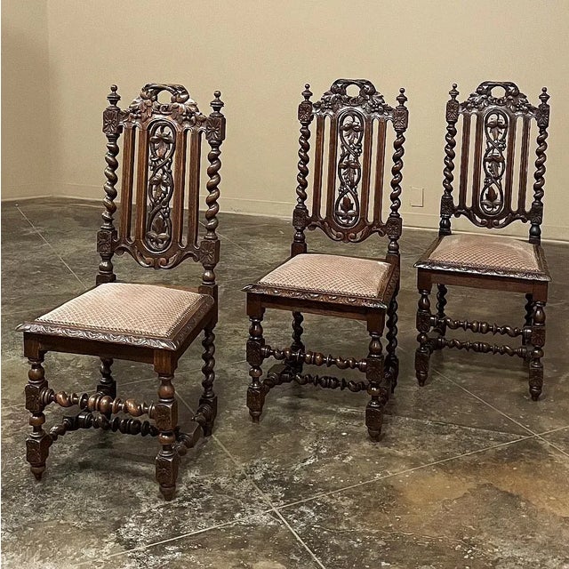 Wood Set of 6 Antique French Renaissance Barley Twist Dining Chairs For Sale - Image 7 of 13