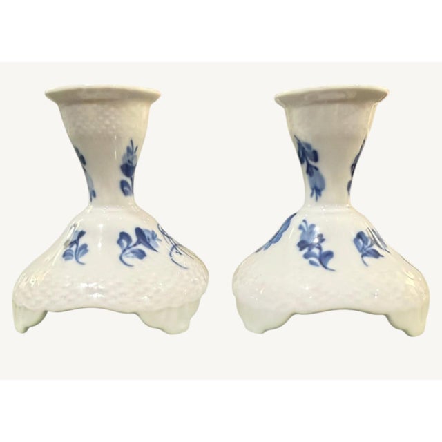 Royal Copenhagen Blue Flower 10/1711 Pair Porcelain Candlesticks Denmark Vintage For Sale In Dallas - Image 6 of 9