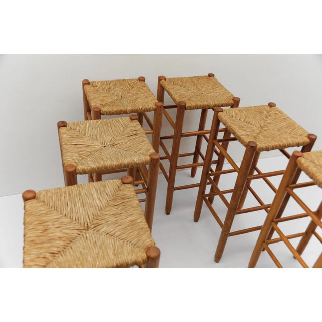 Brown Mid-Century Bar Stools in Wood and Bast, Italy, 1960s, Set of 6 For Sale - Image 8 of 18