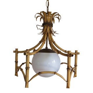 1960s Italian Hollywood Regency Bamboo Globe Pendant For Sale