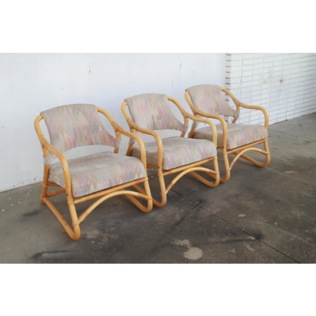 Upholstered Boho Chic Bamboo armchairs 24”x26”x30” Seat Height 17” Arm Chairs 24”