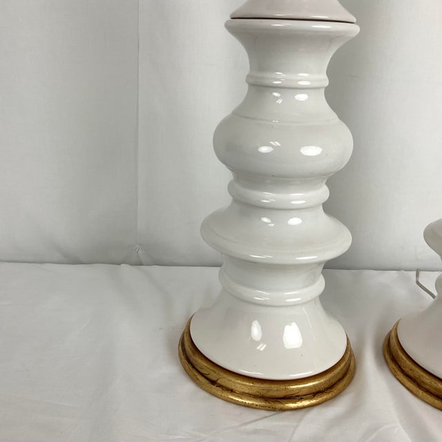 Vintage Tall White Ceramic Column Lamps - a Pair For Sale - Image 4 of 14