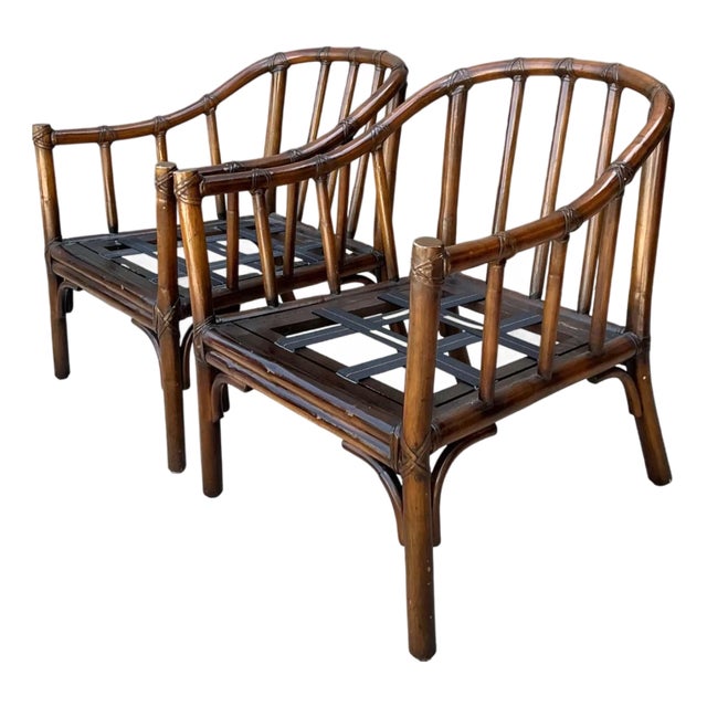 Vintage McGuire Rattan Lounge Chairs - A Pair For Sale