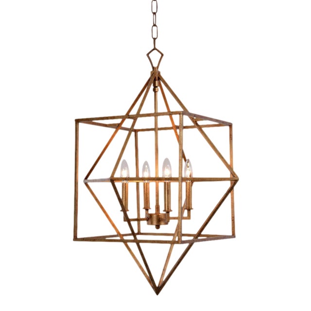 Chandelier Small Metal 4-light Modern Angular For Sale
