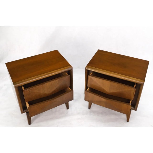 Pair Mid-Century Modern Dimond Front Drawers End Tables Nightstands Stands For Sale - Image 10 of 13