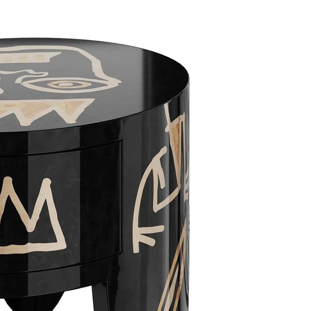 Modern Brooklyn Bedside Table in Abstract Black Yellow Wood and One Drawer by HOMMÉS Studio For Sale - Image 3 of 4