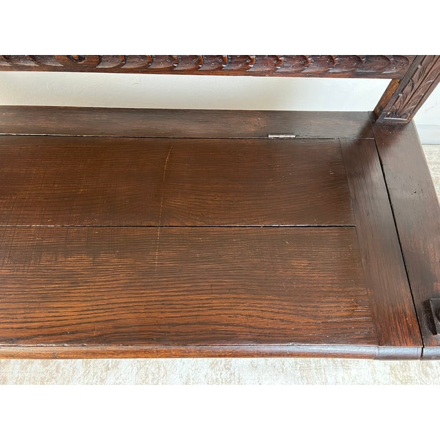 Antique French Normandy Carved Oak Bench Chest For Sale - Image 9 of 11