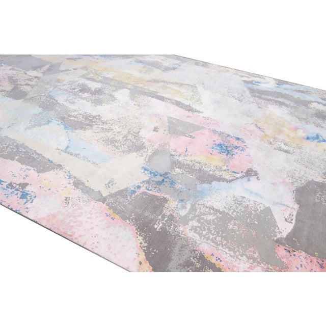 Textile Modern Indian Handmade Multicolor Abstract Wool and Silk Rug For Sale - Image 7 of 11