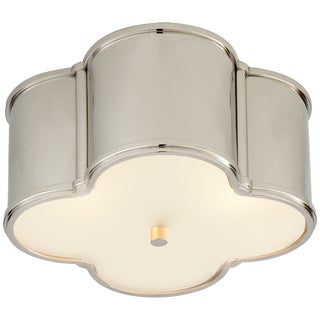 Alexa Hampton for Visual Comfort Signature Basil Small Flush Mount in Polished Nickel with Frosted Glass For Sale