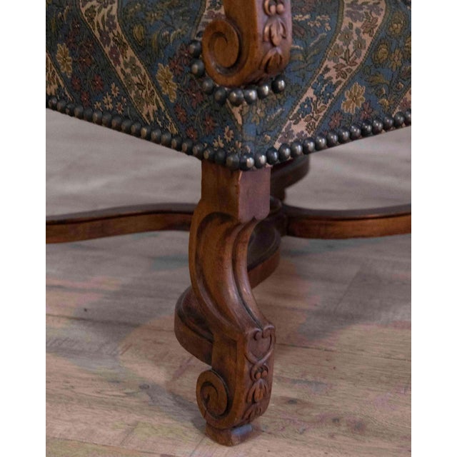 Brown Pair of French Walnut Armchairs with X-Form Crossbars, Circa 1900 For Sale - Image 8 of 11