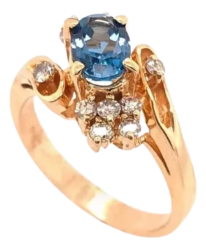 14 Karat Yellow Gold Blue Emerald Ring With Diamond Accents 50.00 TDW, Size 6.5