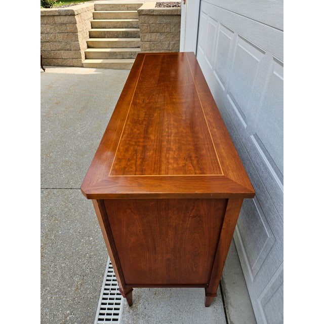 Baker Furniture Company Baker Furniture Cherry Sideboard Credenza With Diamond Pattern Inlay For Sale - Image 4 of 14