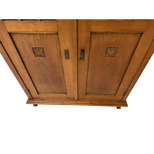 Brown Arts and Crafts Art Nouveau Bookcase with Beveled Glass, 1900s For Sale - Image 8 of 11