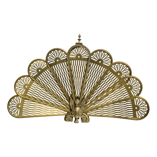 Brass Peacock Fire Screen, 1920 For Sale