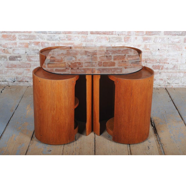 Glass Mid-Century Modern Nesting Tables in Oak and Smoked Glass, Czech, 1960s, Set of 5 For Sale - Image 7 of 11