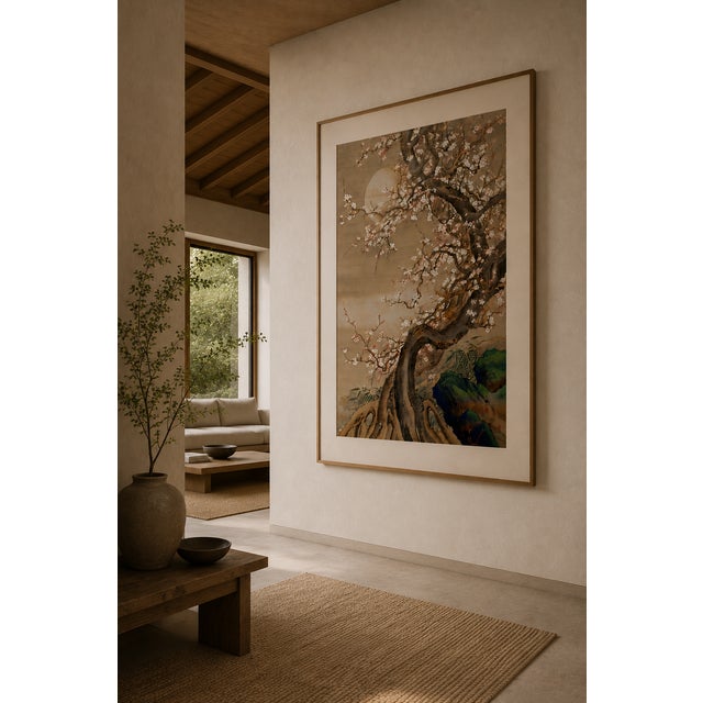 Japanese Plum Blossoms in Moonlight by Sō Shizan, Japanese Art, 16" X 24" For Sale - Image 9 of 10