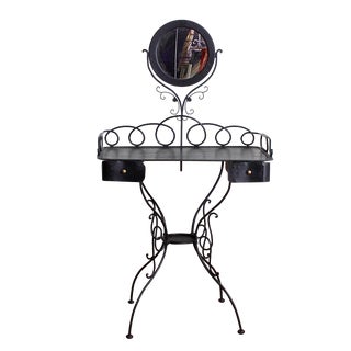 Vintage Black Iron Vanity and Mirror For Sale