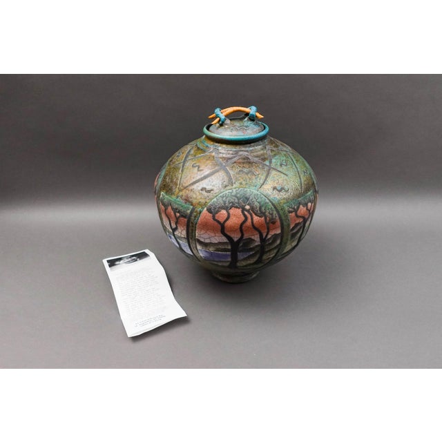 Ken Jensen 1998 Signed Large Landscape Scene Raku Pottery Covered Vessel Pot Jar For Sale - Image 9 of 10