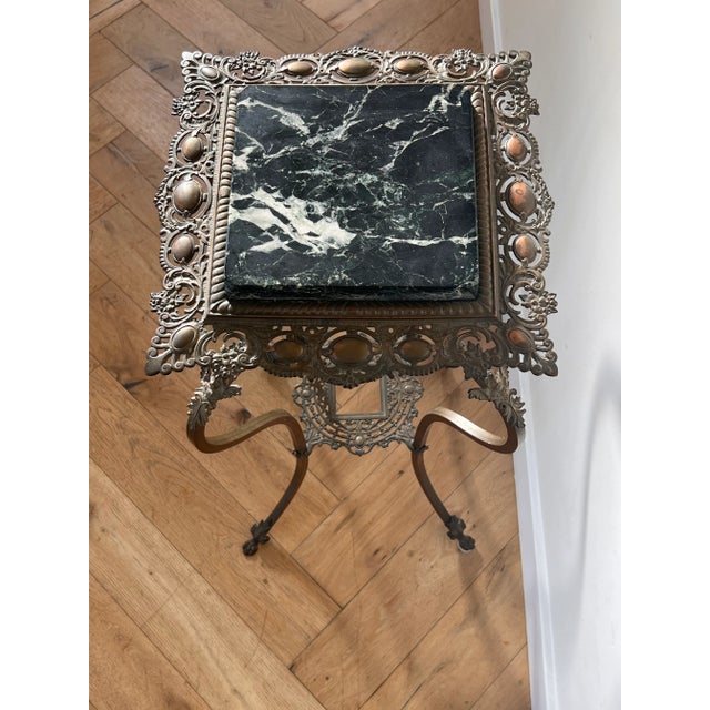 Victorian Brass and Marble Pedestal Jardinière Side Table, Late 19th C For Sale - Image 9 of 11