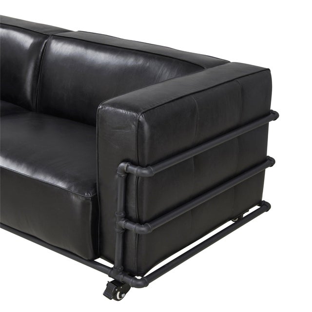 Henry Industrial Modern Leather Sofa - Black For Sale In Chicago - Image 6 of 12