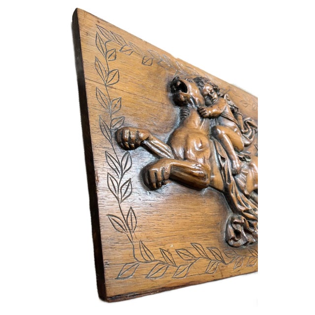 Mid 20th Century Bas Relief Hand-Carved Wall Panel of a Cherub (Putto) Riding a Lion For Sale - Image 5 of 9