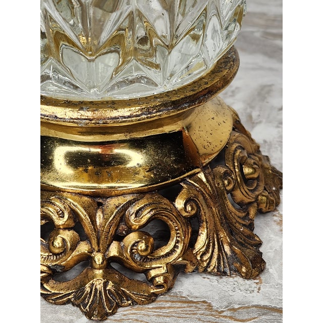 Vintage 1930s French Cut Crystal Vase With Ornate Brass Base For Sale - Image 9 of 12