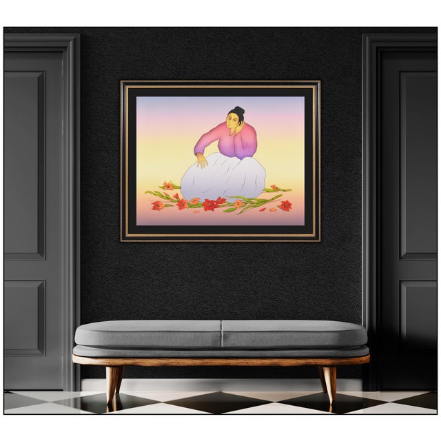 The artwork here, "Wild Flowers", is a wonderful depiction of a woman surrounded by flowers, which was created with acute...