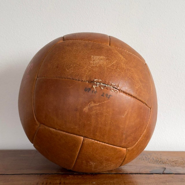 Vintage Leather Medicine Ball For Sale - Image 4 of 5