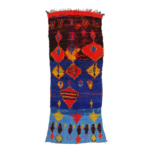 Colorful Vintage Moroccan Azilal Rug - 04'03 X 10'08 For Sale