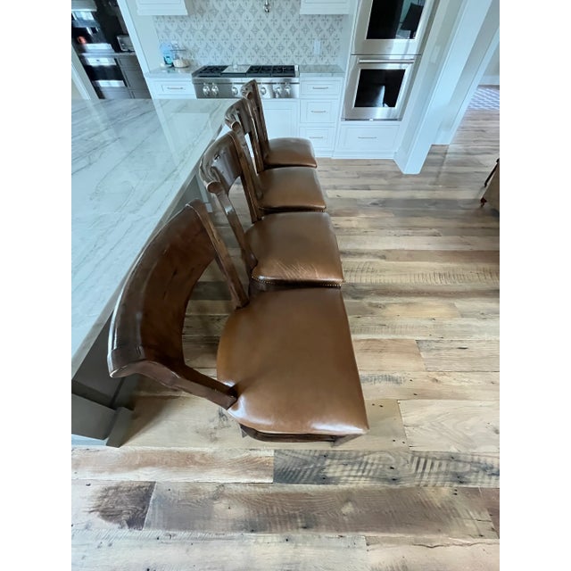 Set of 4 Guy Chaddock Leather Bar Stools Chairish