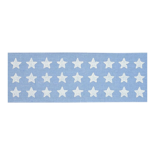Schumacher Astra Block Print Tape Trim in Sky For Sale