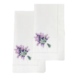 Lavender Dinner Napkins White Cotton With Hem Stitch, Embroidered - Set of 2