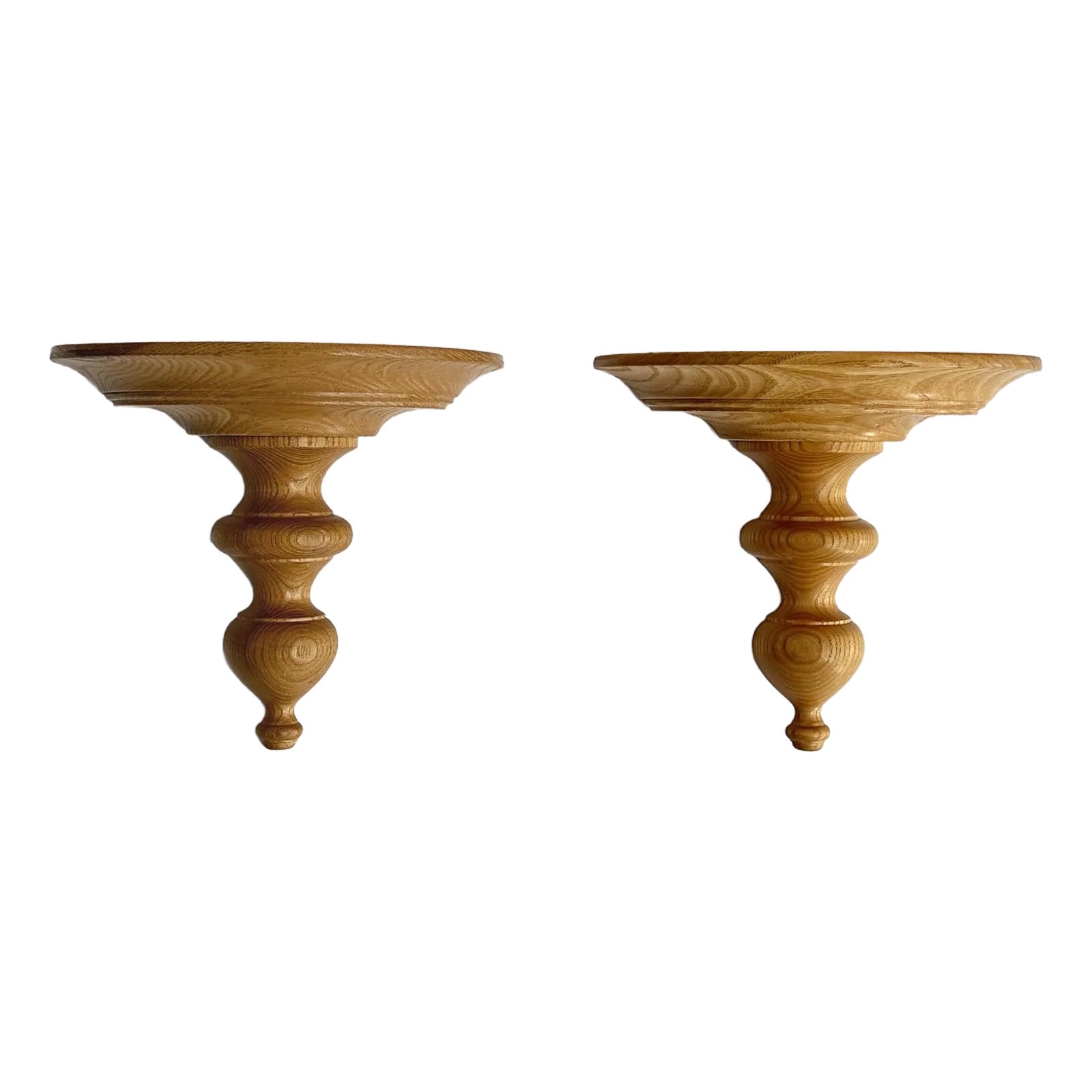 Vintage Carved Oak Wood Wall Shelf Sconces- A Pair | Chairish
