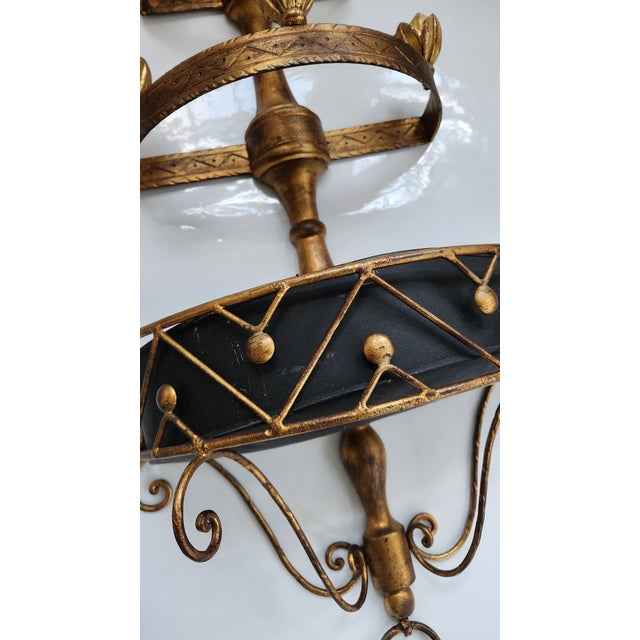 Wood Vintage Black and Gold Toile Candelabra Wall Pocket Sconce, Wall Planter, Wall Sconce For Sale - Image 7 of 12